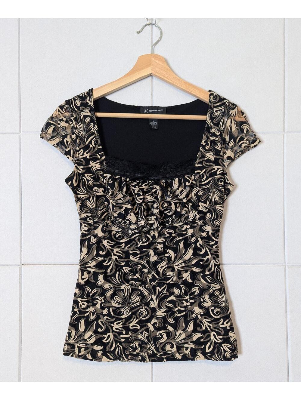 Vintage 00s mesh milkmaid floral square neck top